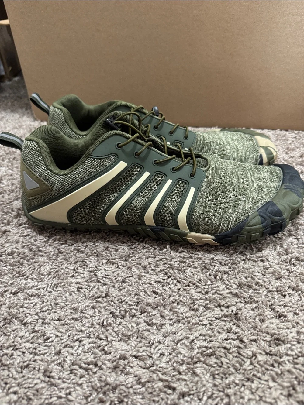 Men's Olive Green Knit Trail Sneakers with Camouflage Toe - Picture 2 of 3